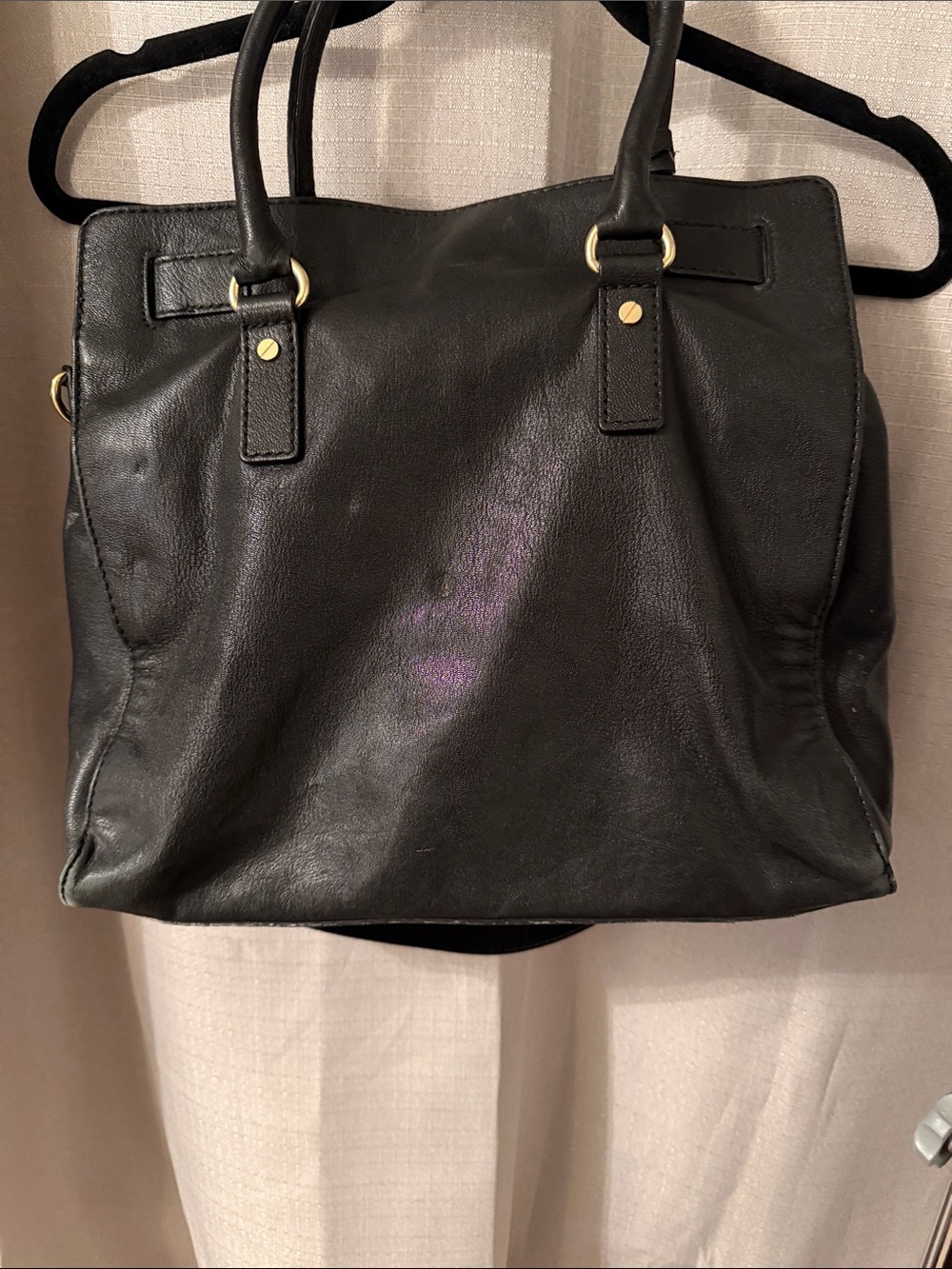 Michael Kors Black Leather Satchel with Gold Chain Accents - Picture 2 of 4